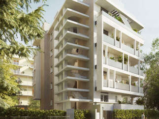 Discover modern living in this stunning apartment building, featuring sleek architectural design and ample balconies perfect for enjoying the outdoors.