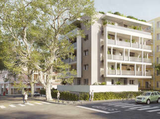 Discover modern urban living in this stunning apartment building, featuring spacious balconies with lush greenery and contemporary architectural design.