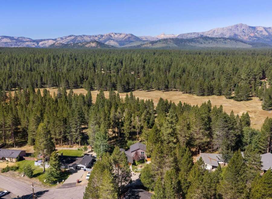 Nestled amidst a dense pine forest, this property offers a serene retreat with stunning mountain views in the distance.