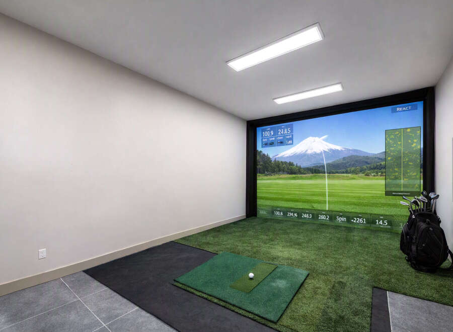 Experience the ultimate in home entertainment with this state-of-the-art indoor golf simulator.