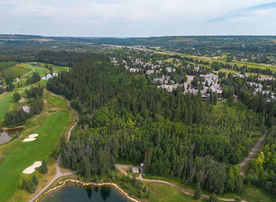 Experience luxury living nestled amidst a pristine golf course and lush forest.