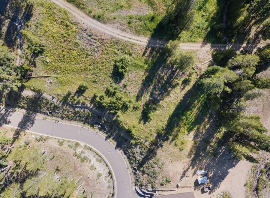 Discover this stunning aerial view of a property nestled amongst mature trees and natural landscape.