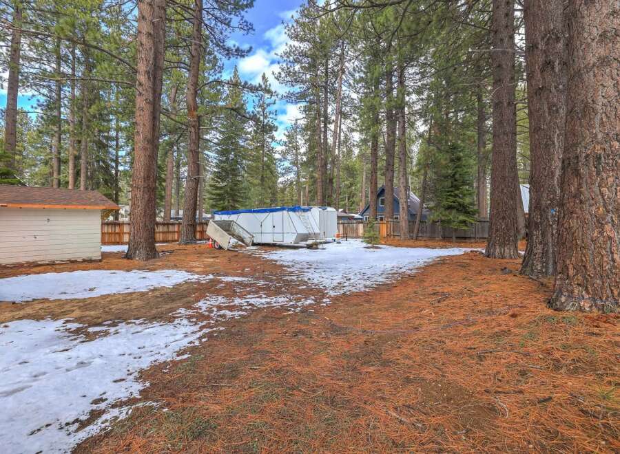 Discover this charming property nestled among mature pine trees, offering a serene and private backyard setting.