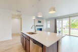 Experience modern living in this stunning open-concept home, featuring a sleek kitchen island with a built-in sink and dishwasher.