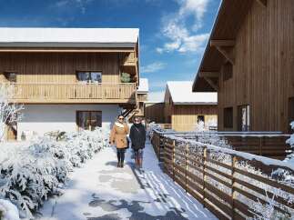 Experience the charm of winter living in this stunning wooden chalet, perfect for a cozy mountain getaway.