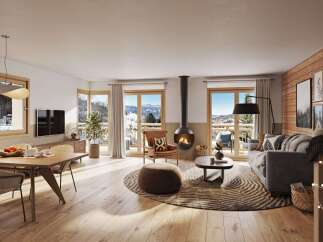 Experience cozy mountain living in this stunning open-concept living and dining area.