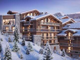 Experience luxury mountain living in this stunning alpine residence, featuring a harmonious blend of natural wood and stone architecture.