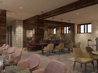 Experience sophisticated dining in this elegantly designed restaurant, featuring plush seating and ambient lighting.