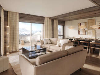 Experience luxurious mountain living in this stunning open-concept living and dining area.