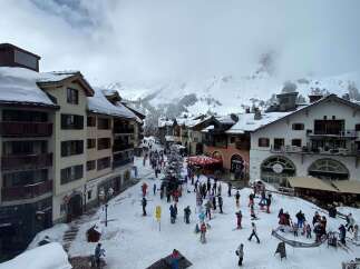 Experience the charm of this ski resort village, featuring traditional alpine architecture dusted with fresh snow.