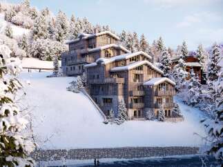 Experience luxury mountain living in this stunning chalet, nestled amidst snow-covered pine forests.