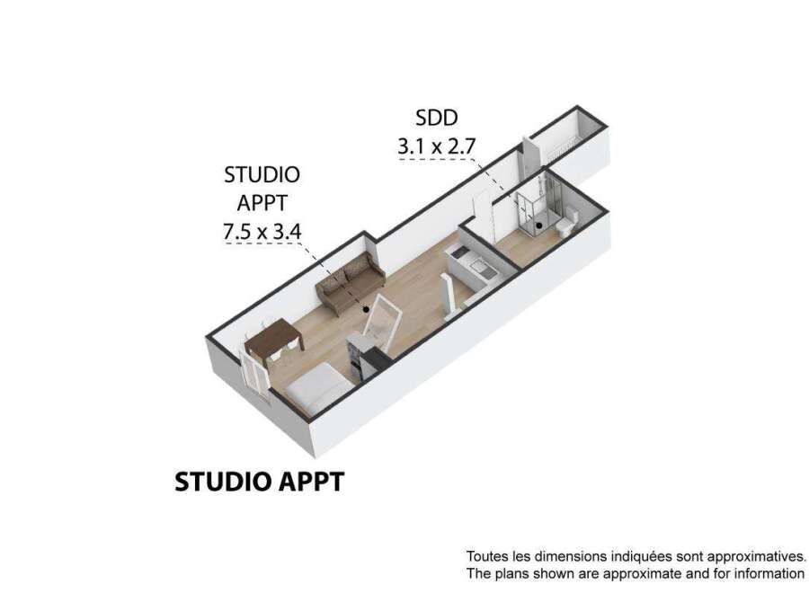 Discover this charming studio apartment featuring a well-proportioned living space of 7.