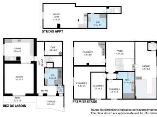 Discover this spacious property featuring a 'Rez de Jardin' level with a living room, kitchen, patio, and terrace, perfect for relaxation and entertaining.