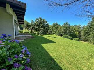 Discover this charming property featuring a lush green lawn perfect for outdoor activities and a vibrant hydrangea garden adding a splash of color.