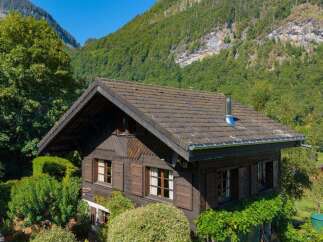 Nestled amidst lush greenery and majestic mountains, this charming wooden chalet offers a serene retreat.