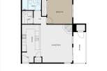 Discover this charming floor plan featuring a spacious living room perfect for relaxation and entertainment.