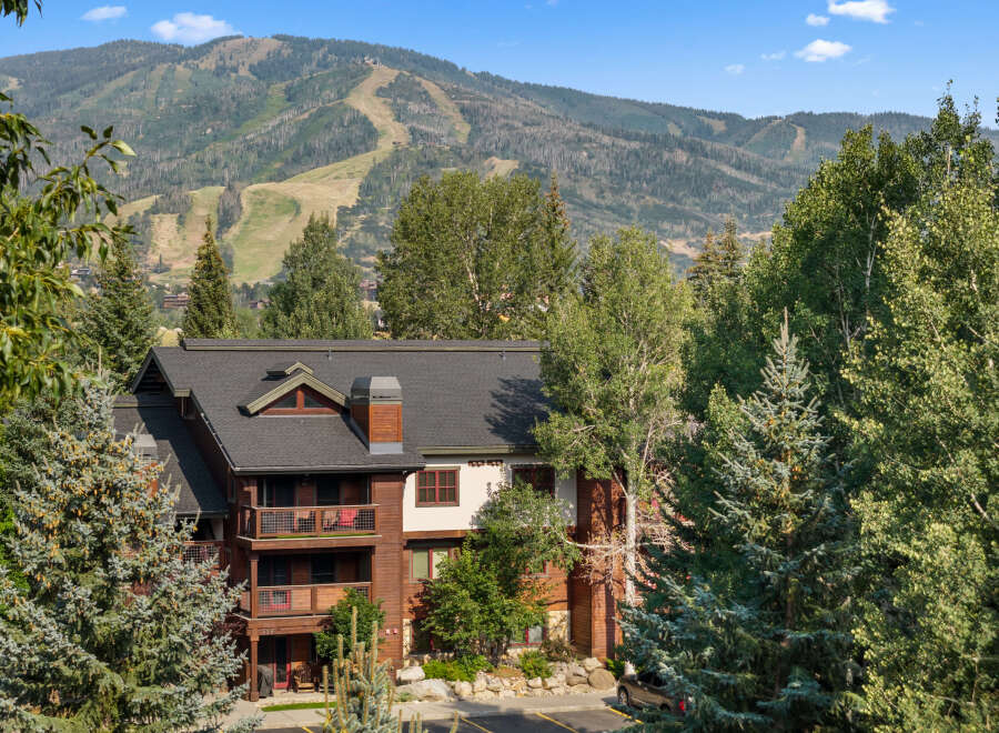 Experience mountain living in this charming property nestled amidst lush greenery and overlooking scenic ski slopes.