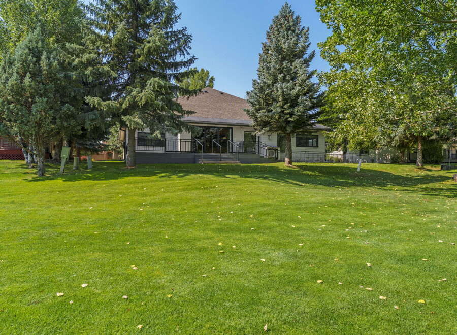 Enjoy the spacious backyard with lush green grass, perfect for outdoor activities and relaxation.