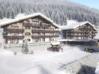 Experience luxury mountain living in this stunning chalet-style property, nestled amidst snow-covered pine forests.