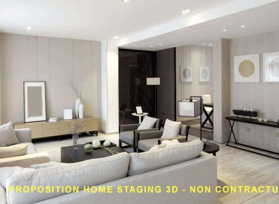 Experience sophisticated living in this beautifully staged modern living room, featuring plush sofas and elegant decor.