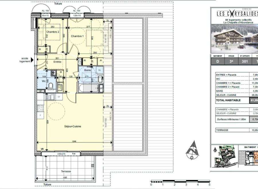 Discover this charming 3-bedroom apartment in the 'Les Chrysallides' residence, offering a total habitable area of 61.