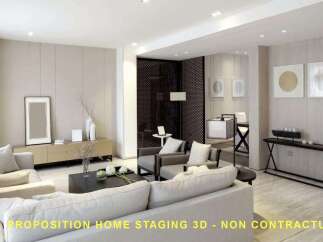 Experience sophisticated living in this beautifully staged modern living room, featuring plush sofas and elegant decor.