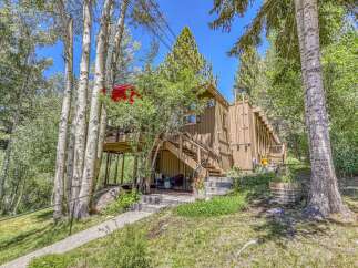 Nestled amongst mature aspen and pine trees, this charming cabin offers a serene mountain retreat.