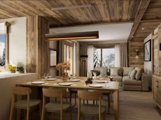 Experience luxurious mountain living in this stunning chalet-style dining and living area.