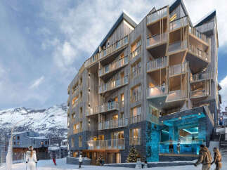 Experience luxury mountain living in this stunning ski resort property, featuring modern architecture with natural wood and stone accents.