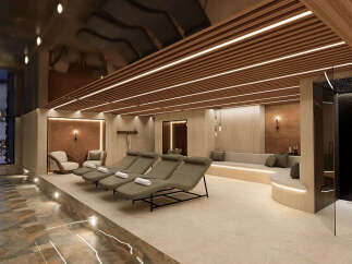 Experience ultimate relaxation in this luxurious spa area, featuring comfortable lounge chairs perfect for unwinding.