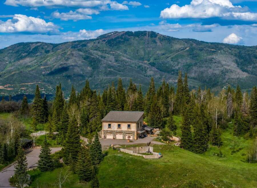 Nestled amidst a lush forest with a majestic mountain backdrop, this property offers a serene retreat.