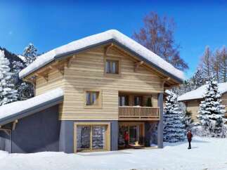 Experience the ultimate winter retreat in this stunning wooden chalet, nestled amidst snow-covered pine trees and majestic mountains.