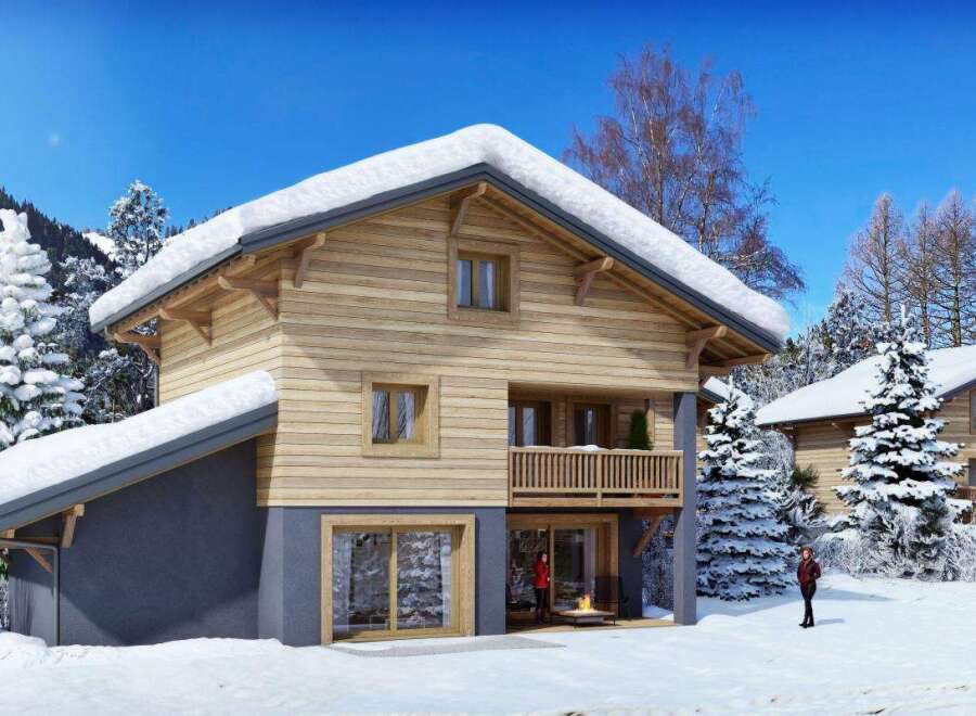 Experience the ultimate winter retreat in this stunning wooden chalet, nestled amidst snow-covered pine trees and majestic mountains.