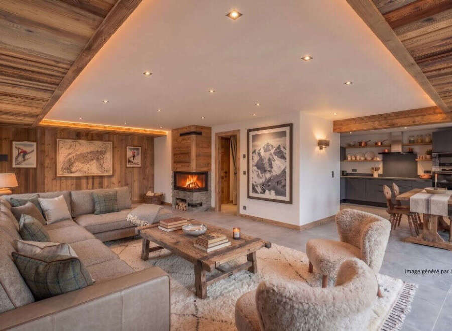 Experience luxurious mountain living in this stunning chalet-style living room.