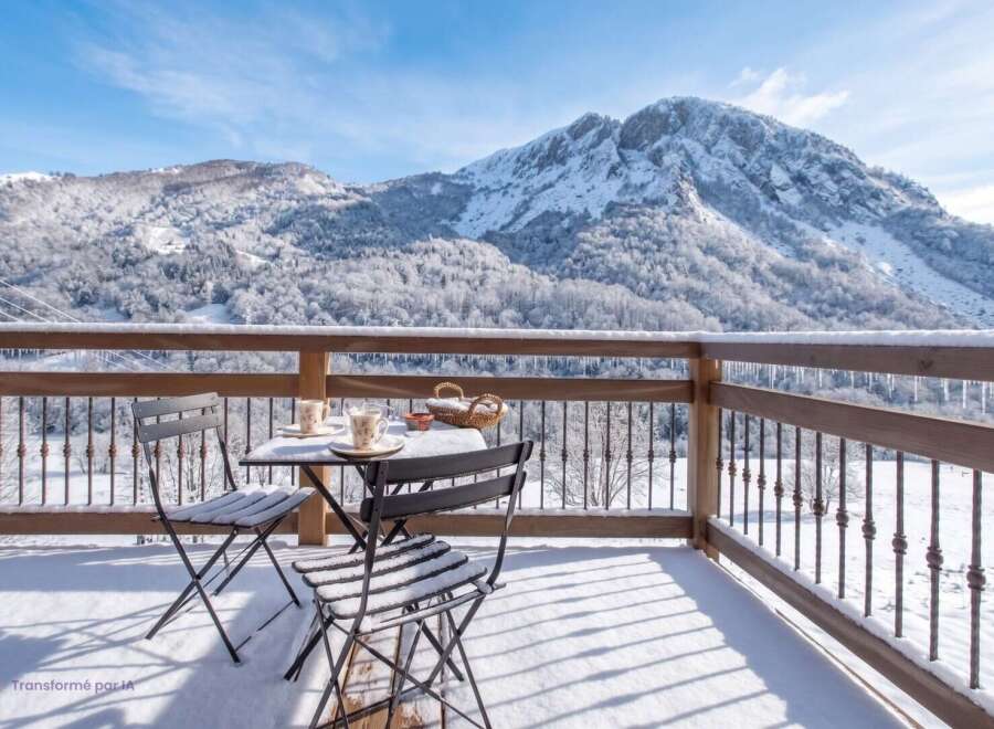 Experience breathtaking mountain views from this charming balcony, perfect for enjoying a morning coffee or evening tea.