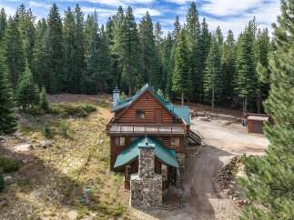 Nestled amidst a dense forest, this charming log cabin offers a serene mountain retreat.