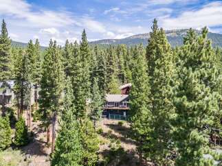 Nestled amidst towering pine trees, this charming home offers a serene mountain retreat.
