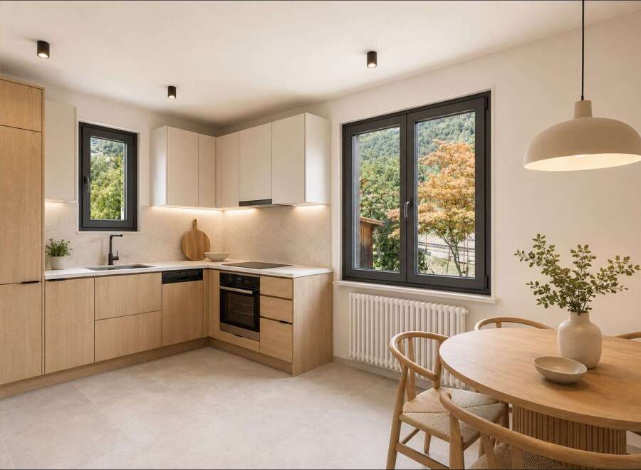 Experience modern living in this beautifully designed kitchen and dining area.