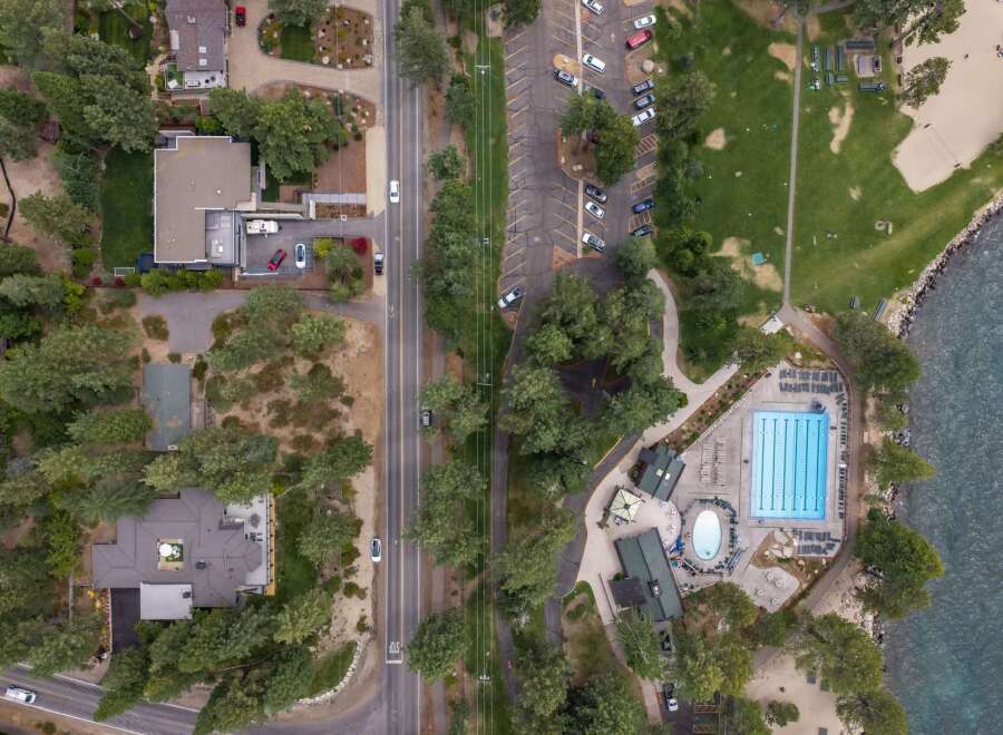 Experience luxury living with this stunning aerial view showcasing a resort-style property.