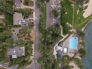 Experience luxury living with this stunning aerial view showcasing a resort-style property.
