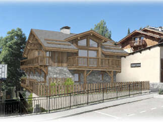 Experience luxury mountain living in this stunning chalet, featuring a multi-level design with expansive wooden balconies and a stone base.