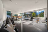 Experience ultimate wellness in this state-of-the-art home gym, boasting panoramic mountain views through expansive windows.
