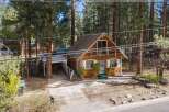 Nestled amongst tall pine trees, this charming cabin offers a serene mountain retreat.
