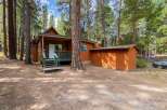 Nestled among tall pine trees, this charming cabin offers a serene retreat.