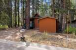 Nestled among tall pine trees, this charming cabin offers a serene retreat.