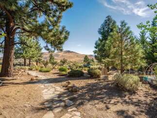 Discover your private oasis with this stunning property featuring a charming stone pathway leading through a mature pine forest.