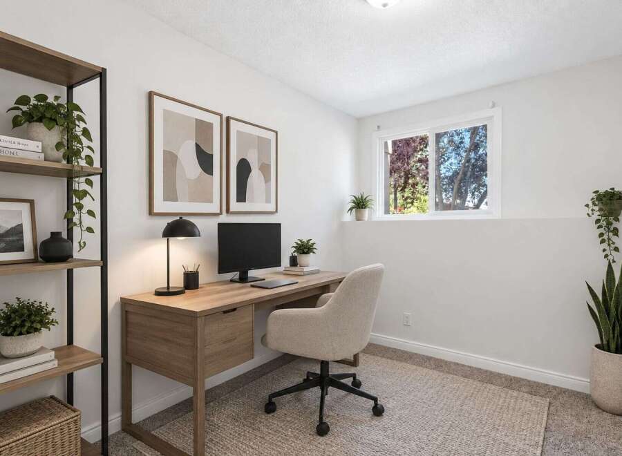 Create a productive and stylish workspace with this modern home office setup.