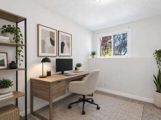 Create a productive and stylish workspace with this modern home office setup.