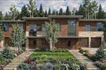 Experience modern luxury in this stunning home featuring a harmonious blend of natural wood and stone exteriors.