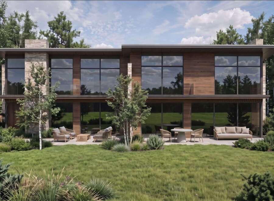 Experience modern luxury in this stunning home, featuring expansive floor-to-ceiling windows that seamlessly blend indoor and outdoor living.